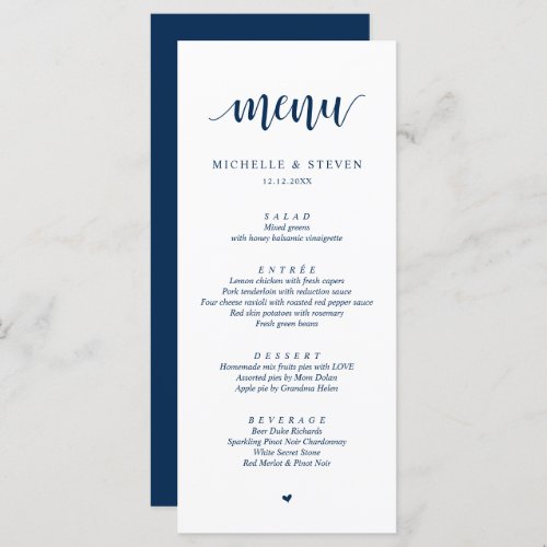 Modern Rustic Wedding Elopement Dinner Menu