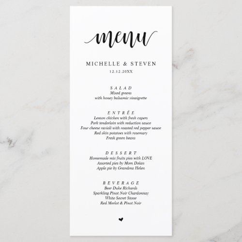 Modern Rustic Wedding Elopement Dinner Menu