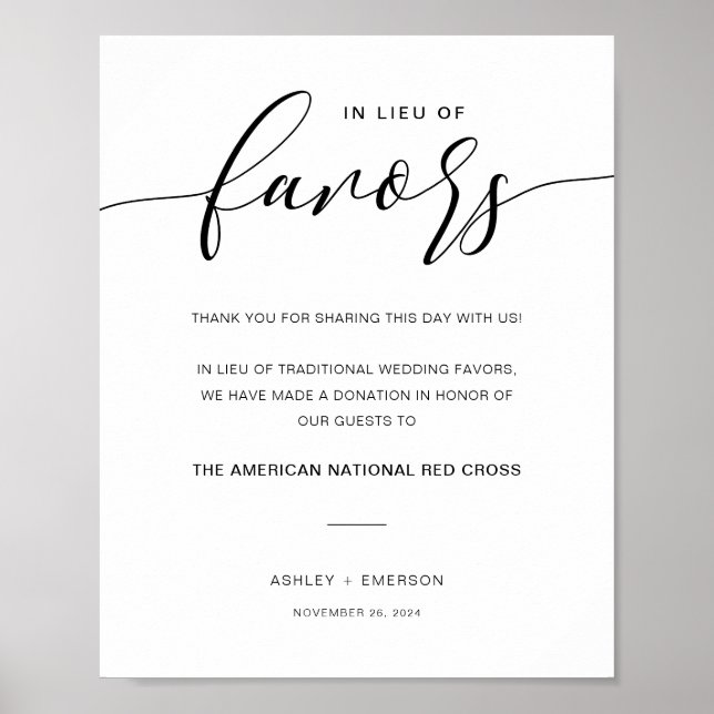 Modern Rustic Wedding In Lieu Of Favors Sign (Front)