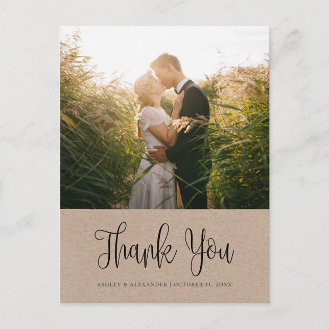 Modern rustic wedding. Kraft calligraphy thank you Postcard (Front)