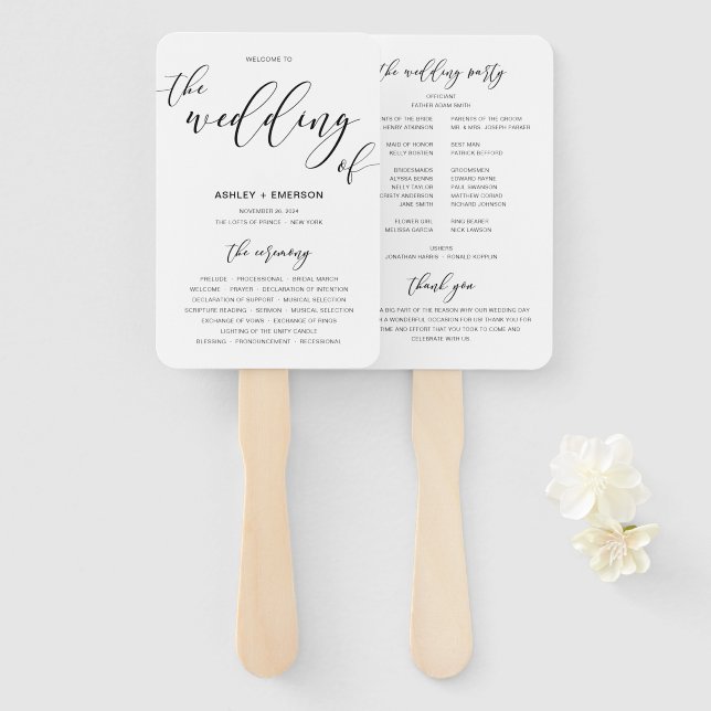Modern Rustic Wedding Program Hand Fans (Front and Back)