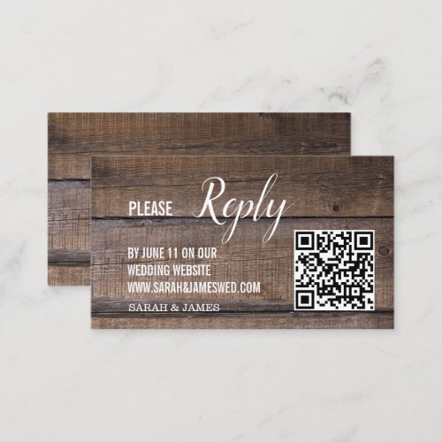 Modern Rustic Wedding QR code RSVP Card