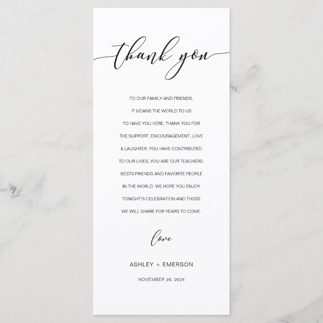 Modern Rustic Wedding Reception Thank You Card  (Front)