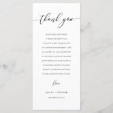 Modern Hand Script Wedding Place Setting Thank You Menu