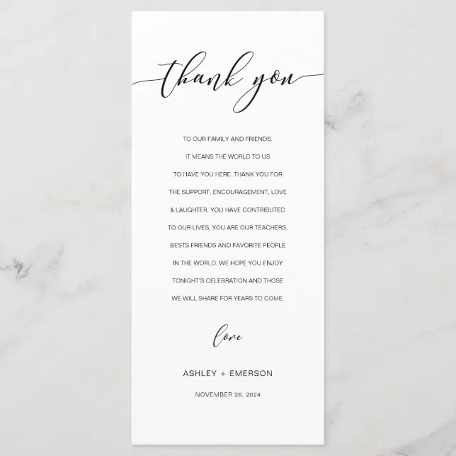 Modern Rustic Wedding Reception Thank You Card 