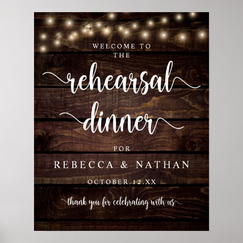Modern Rustic Wedding Rehearsal Dinner Welcome Poster