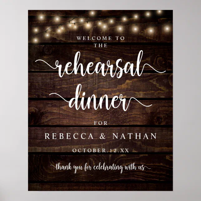 Modern Rustic, Wedding Rehearsal Dinner Welcome Poster | Zazzle