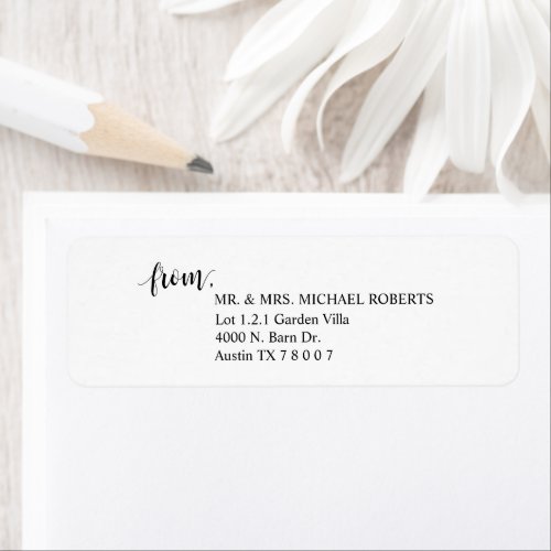 Modern Rustic Wedding Script Return Address Label