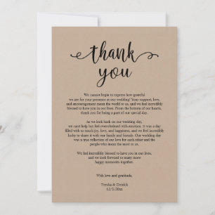 Modern Rustic Wedding Thank you, Brown Kraft Card
