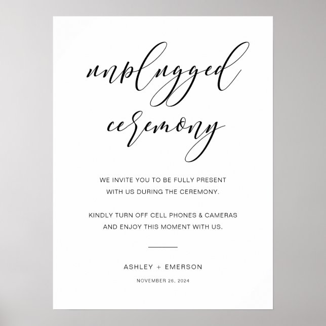 Modern Rustic Wedding Unplugged Ceremony Sign (Front)