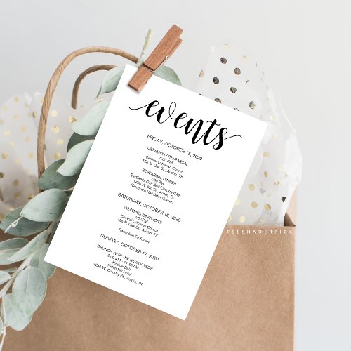 Modern Rustic Wedding Welcome and Itinerary Card