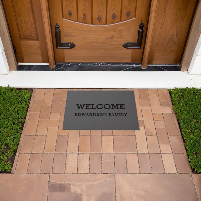 Modern rustic welcome script family name doormat (Outdoor)
