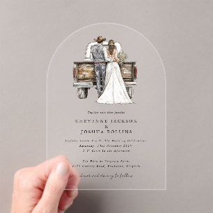 Modern Rustic Western Bride Groom Wedding Acrylic Invitations