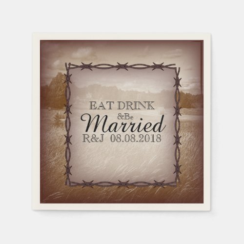 modern rustic western country wedding paper napkins