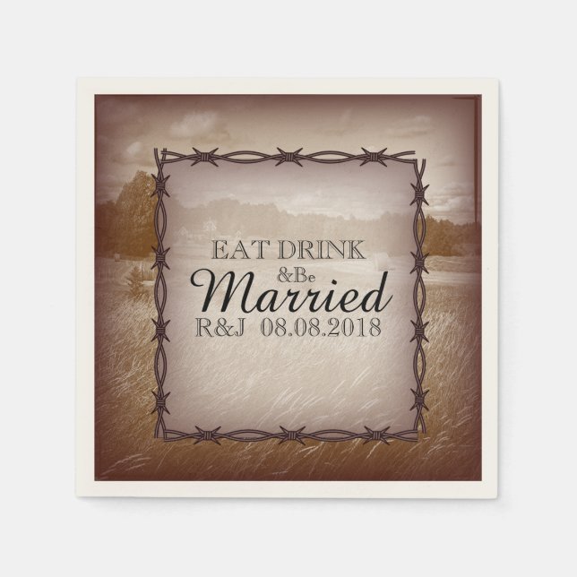 modern rustic western country wedding paper napkins (Front)
