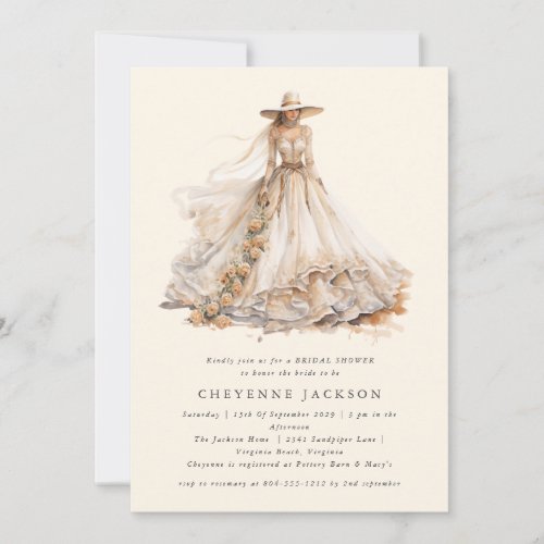 Modern Rustic Western Floral  Bridal Shower  Invitation