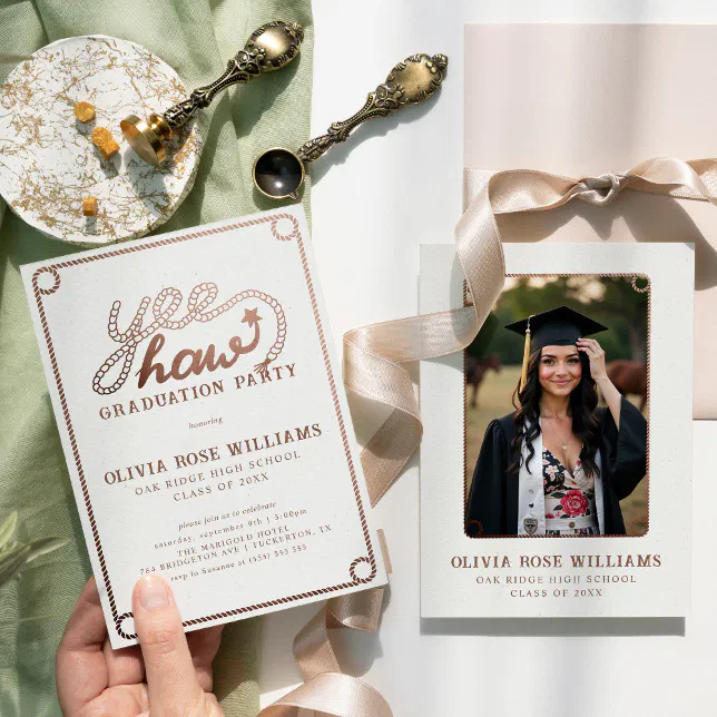 Modern Rustic Western Photo Graduation Party Invitation
