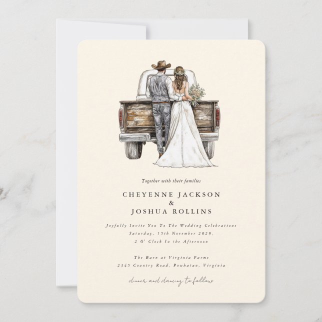 Modern Rustic Western Photo Wedding Invitation  (Front)