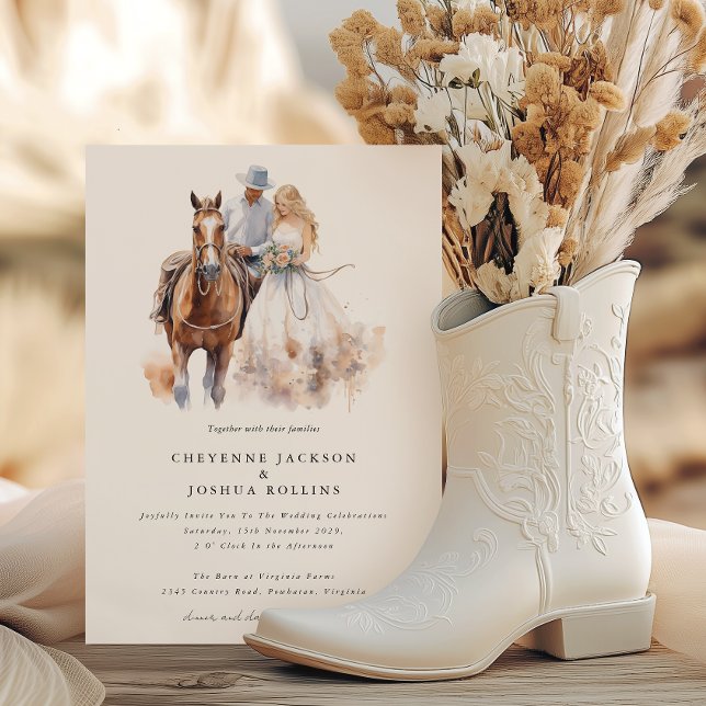 Modern Rustic Western Wedding Invitation  (Modern Rustic Western Minimal Wedding Invitation)