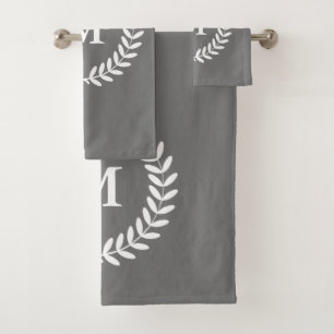 Modern Rustic White Classy Laurels & Gray Bath Towel Set