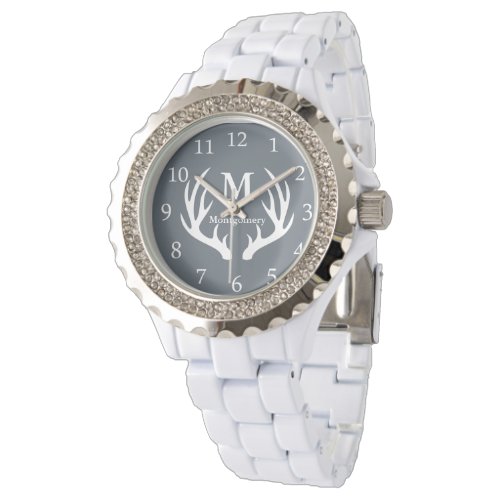 Modern Rustic White Deer Antlers Personalized Name Watch