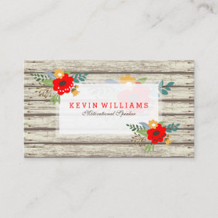 Modern Rustic White Paint Wood & Flowers Accent Business Card
