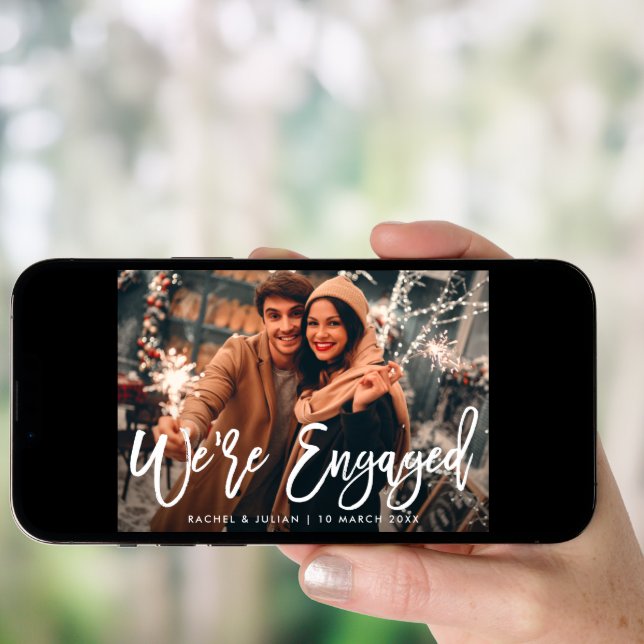 modern rustic white script photo engagement party invitation (Front Digital)