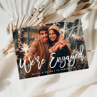 modern rustic white script photo engagement party