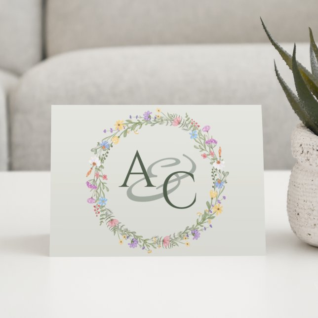 Modern Rustic Wildflower Monogram Wedding Letterpress Thank You Card (Creator Uploaded)