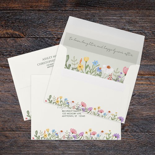 Modern Rustic Wildflower Sage Liner Wedding Envelope