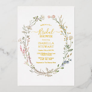 Modern Rustic Wildflower Spring Bridal Shower Foil Invitation