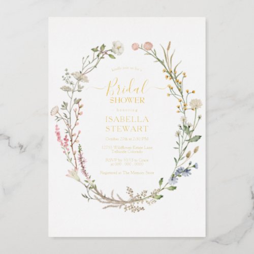 Modern Rustic Wildflower Spring Bridal Shower Foil Invitation