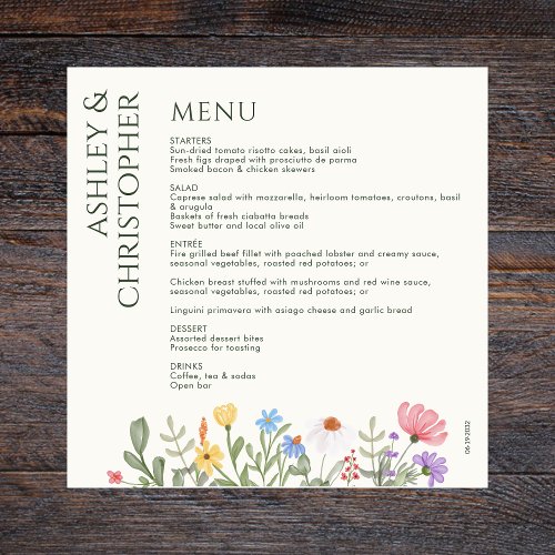 Modern Rustic Wildflower Wedding Menu