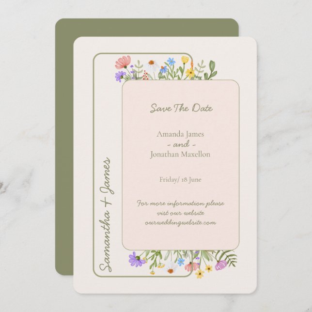 Modern Rustic Wildflower Wedding Save The Date Invitation (Front/Back)