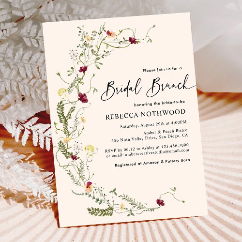 Modern Rustic Wildflowers Wreath Bridal Brunch Invitation