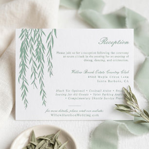 Modern Rustic Willow Foliage Wedding Reception Letterpress Enclosure Card