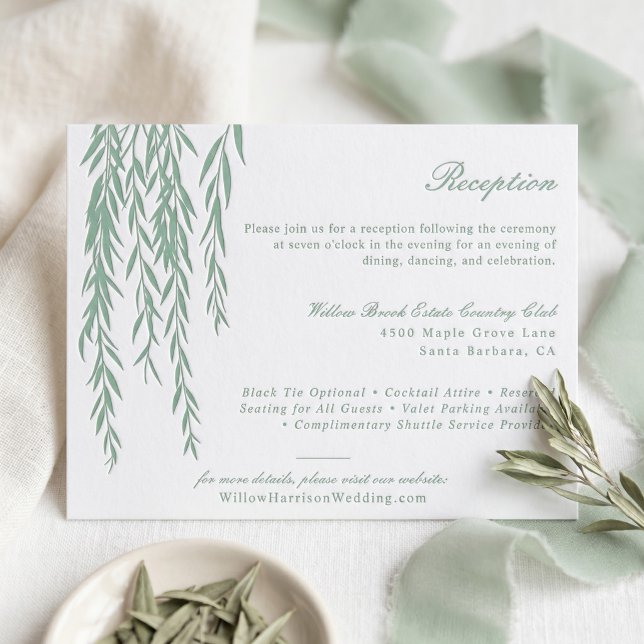 Modern Rustic Willow Foliage Wedding Reception Letterpress Enclosure Card (Modern Rustic Willow Foliage Wedding Reception Letterpress Enclosure Card)