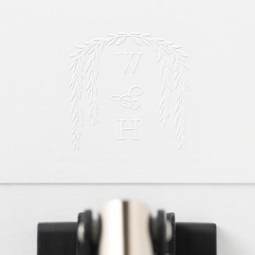 Modern Rustic Willow Tree Foliage Monogram Wedding Embosser