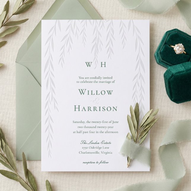 Modern Rustic Willow Tree Foliage Monogram Wedding Letterpress Invitation (Modern Rustic Willow Tree Foliage Monogram Wedding Letterpress Invitation
)
