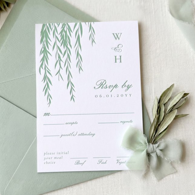 Modern Rustic Willow Tree Foliage Monogram Wedding Letterpress RSVP Cards (Modern Rustic Willow Tree Foliage Monogram Wedding Letterpress RSVP Cards)