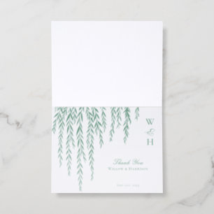 Modern Rustic Willow Tree Foliage Monogram Wedding Letterpress Thank You Card