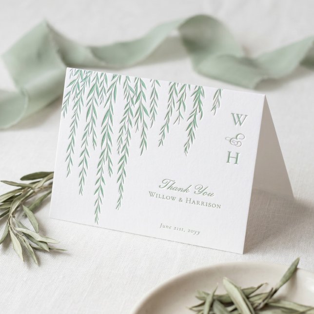 Modern Rustic Willow Tree Foliage Monogram Wedding Letterpress Thank You Card (Modern Rustic Willow Tree Foliage Monogram Wedding Letterpress Thank You Card)