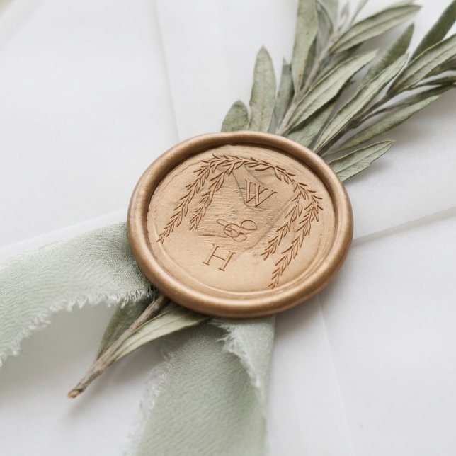 Modern Rustic Willow Tree Foliage Monogram Wedding Wax Seal Sticker (with the raised not too raised on the wax seal)