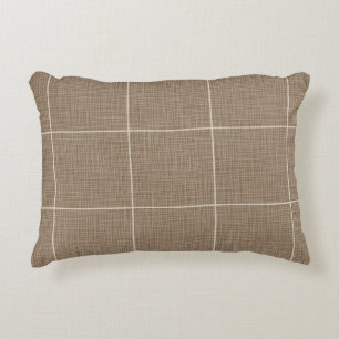 Modern Rustic Windowpane Plaid Linen Brown Accent Pillow