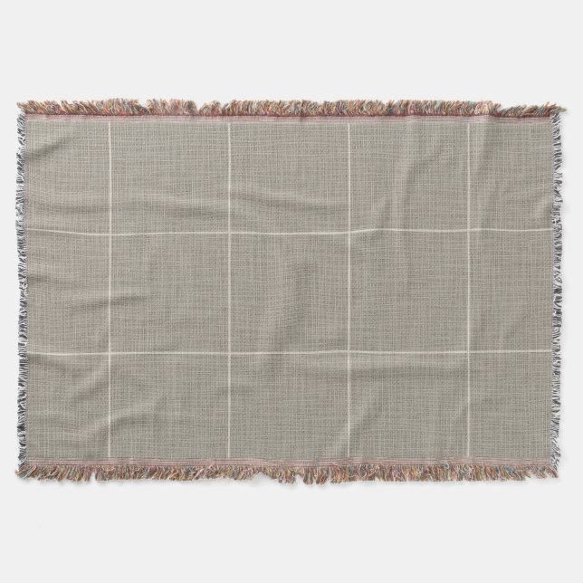 Modern Rustic Windowpane Plaid Linen Gray Throw Blanket (Front)