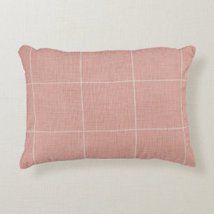 Modern Rustic Windowpane Plaid Linen Pink          Accent Pillow