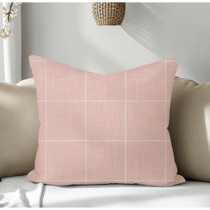 Modern Rustic Windowpane Plaid Linen Pink          Throw Pillow