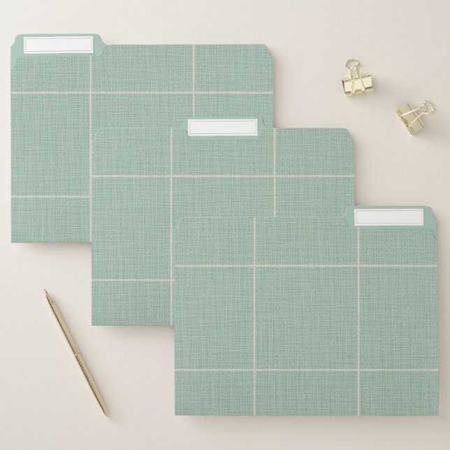 Modern Rustic Windowpane Plaid Linen Sea Green File Folder (Set)