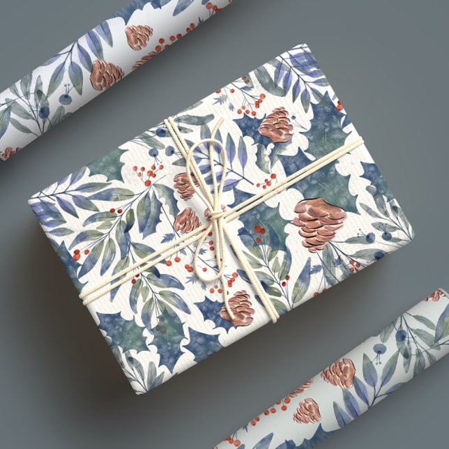 Modern Rustic Winter Forest Botanical Pine Trees Wrapping Paper Sheets (Creator Uploaded)