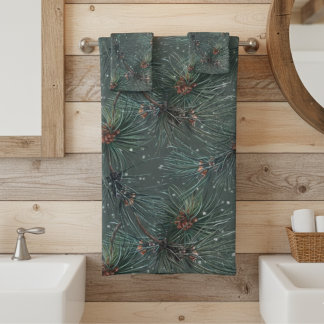 Modern Rustic Winter Pine Pattern Bath Towel Set